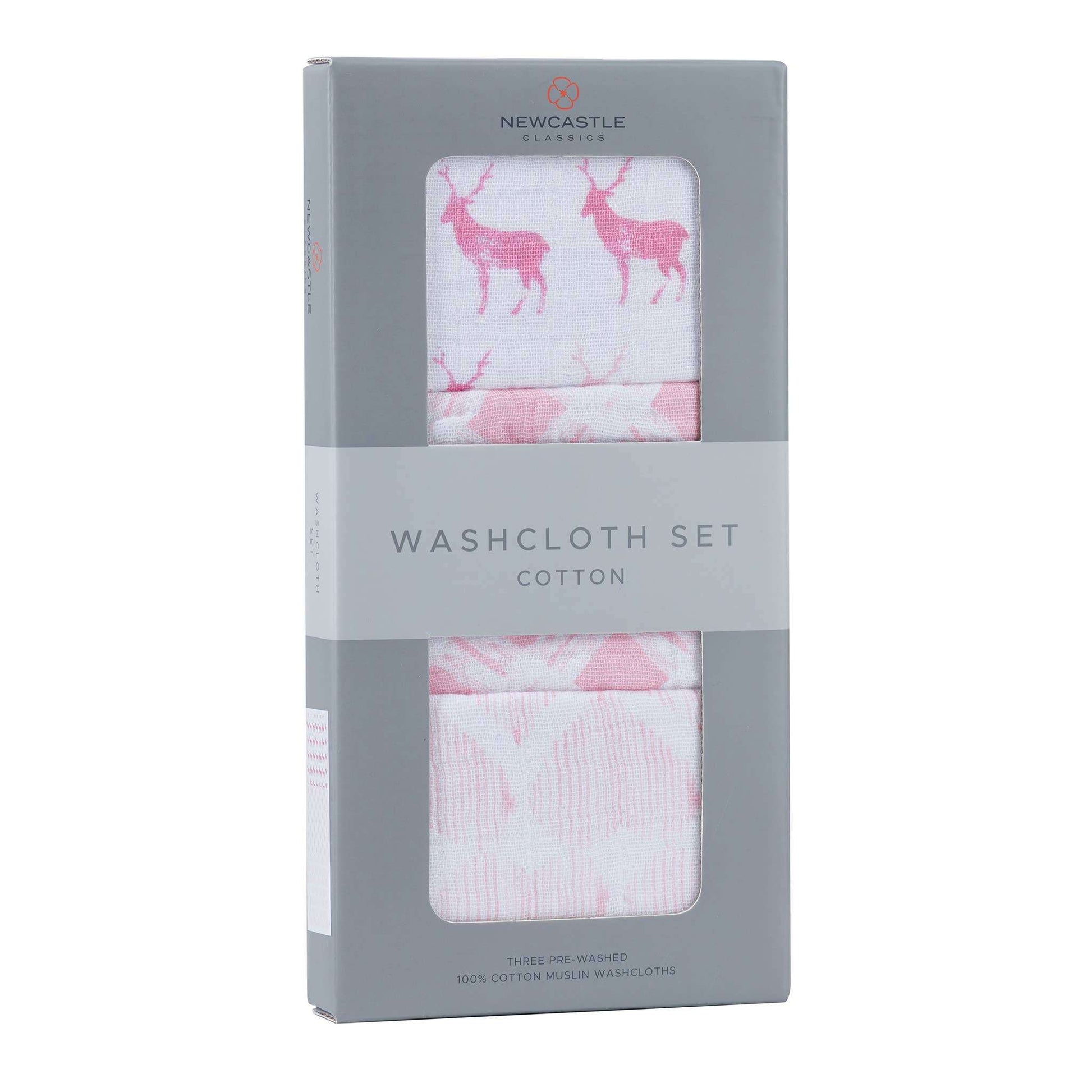 Newcastle Classics Pop of Pink Washcloth Set 100 Percent Plush Cotton 12 x 12 Inches Newcastle Classics