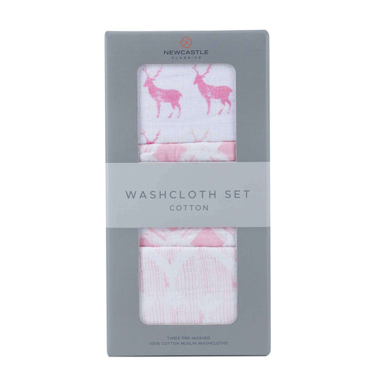 Newcastle Classics Pop of Pink Washcloth Set 100 Percent Plush Cotton 12 x 12 Inches Newcastle Classics