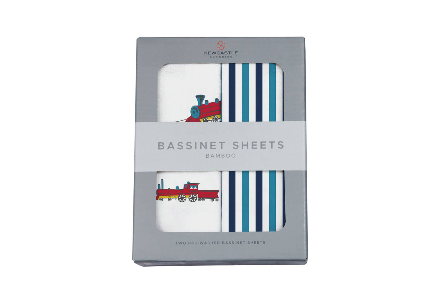 Newcastle Classics Newcastle Classics Vintage Steam Trains Blue And White Stripe Bassinet SheetEveretts Place