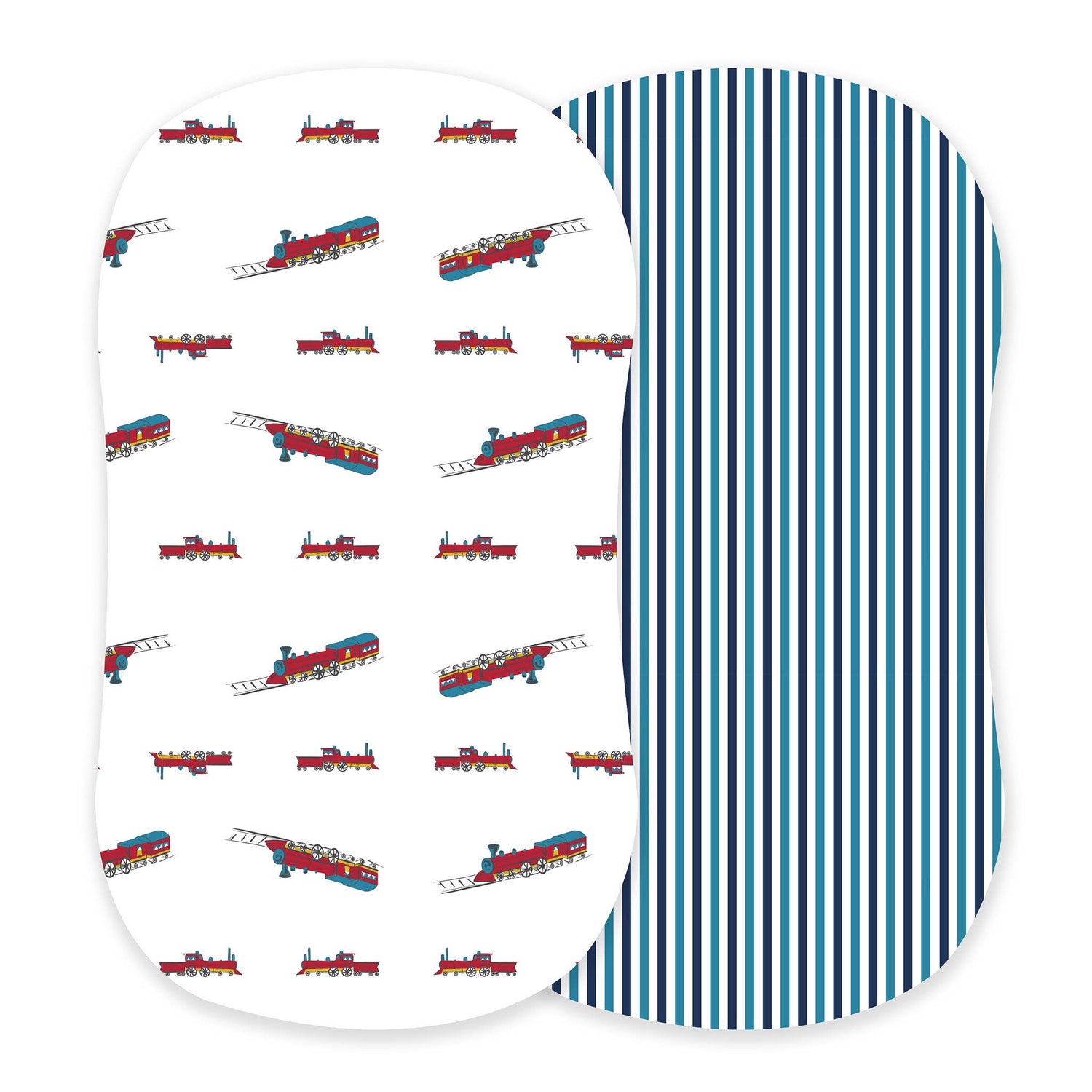 Newcastle Classics Newcastle Classics Vintage Steam Trains Blue And White Stripe Bassinet SheetEveretts Place