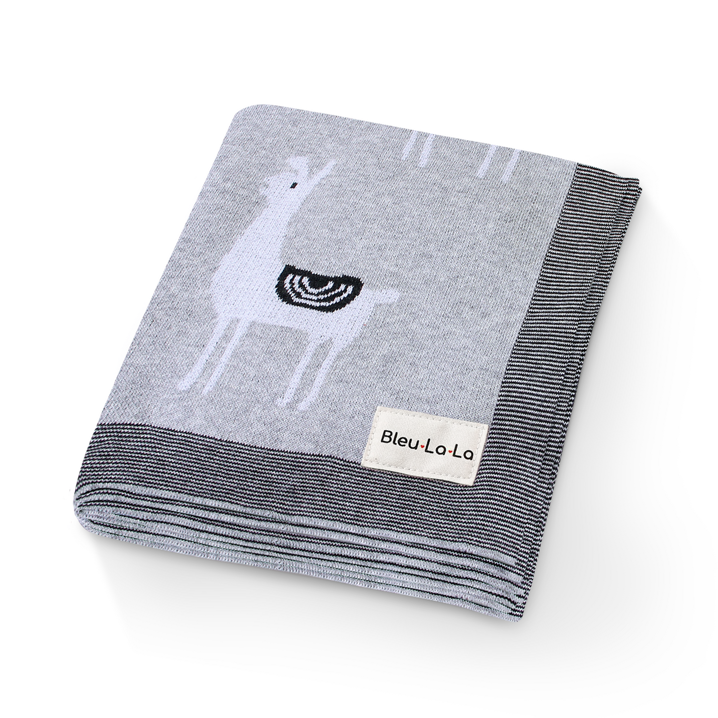 Luxury Knit Llama Swaddle Baby Blanket - Pure Cotton Comfort for Newborns Bleu La La
