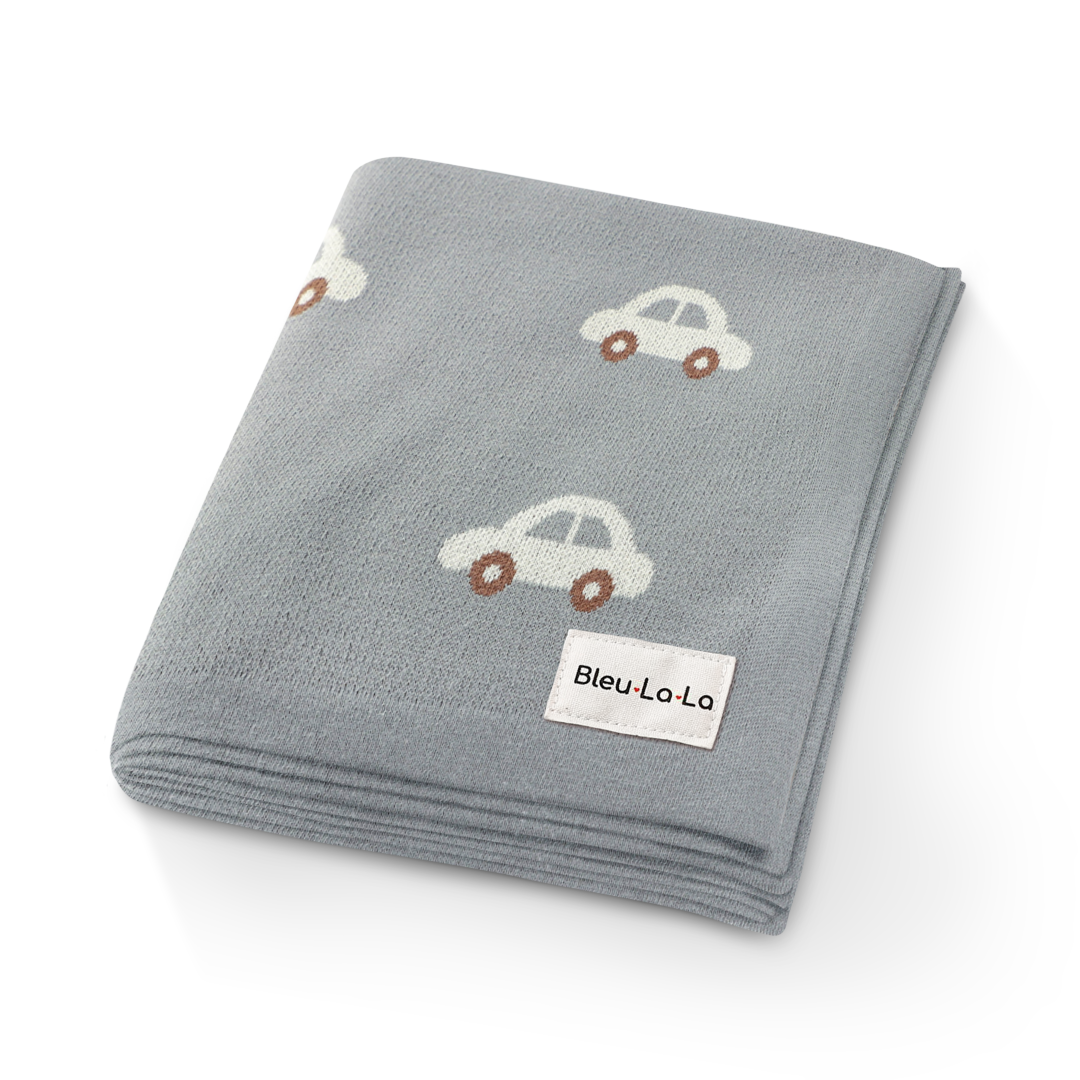 100 Percent Cotton Luxury Knit Car Swaddle Blanket Bleu La La