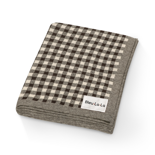 Checkered Knit Baby Blanket - Pure Cotton Comfort for Year-Round Coziness Bleu La La