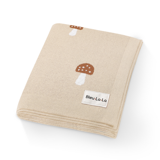 Luxury Knit Mushroom Swaddle Baby Blanket Made from 100 Percent Cotton for Year-Round Comfort Bleu La La