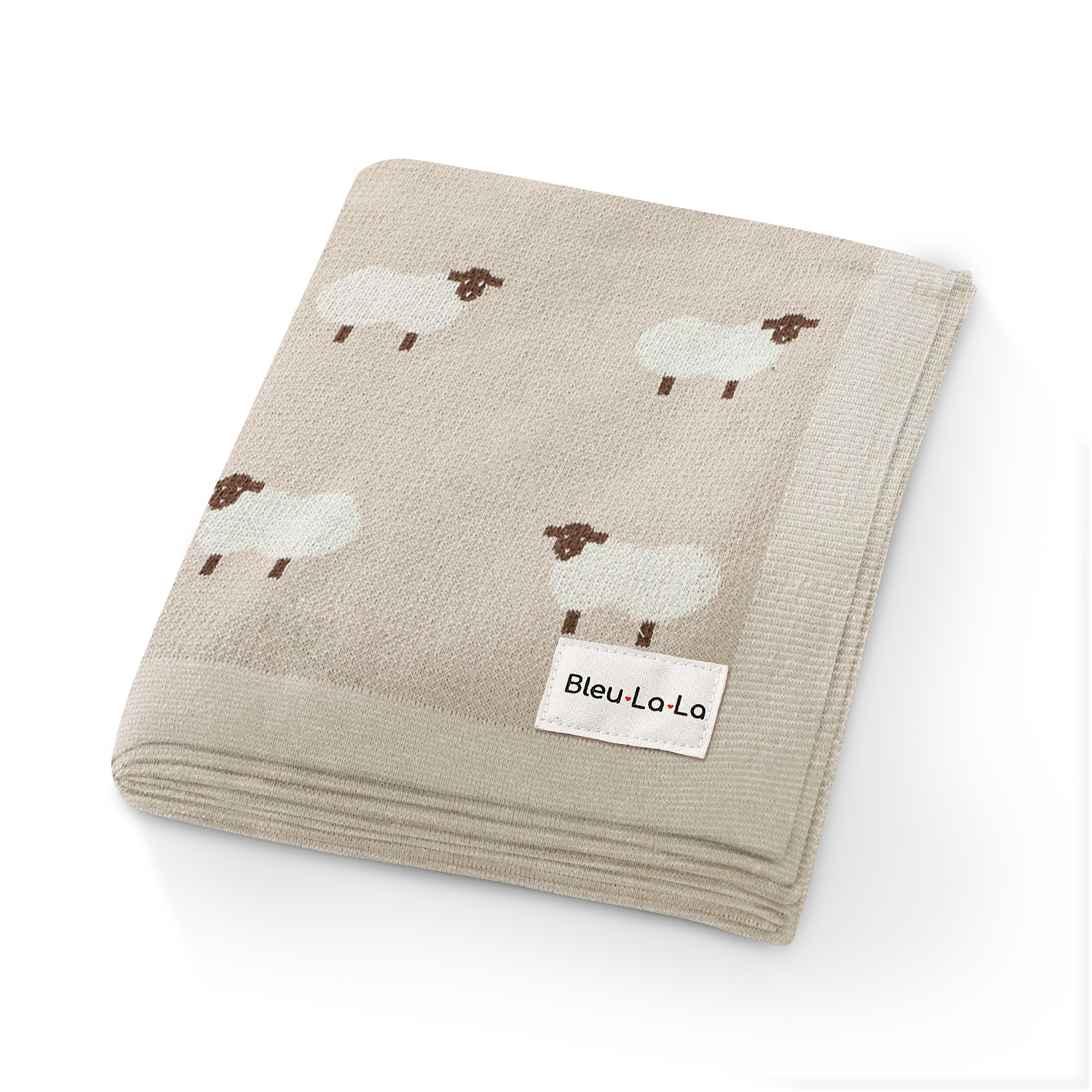 Bleu La La Sheep Knit Receiving Baby Blanket Made From 100 Percent OEKO Tex Certified Cotton - Baby & Toddler