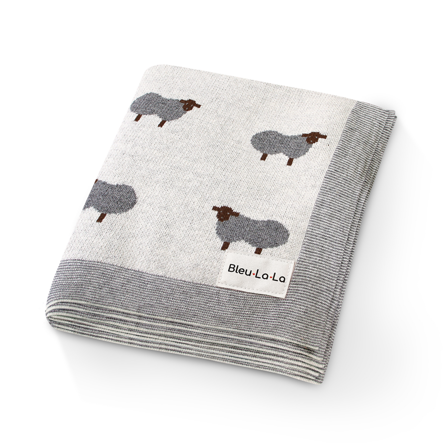 Bleu La La Sheep Knit Receiving Baby Blanket Made From 100 Percent OEKO Tex Certified Cotton - Baby & Toddler