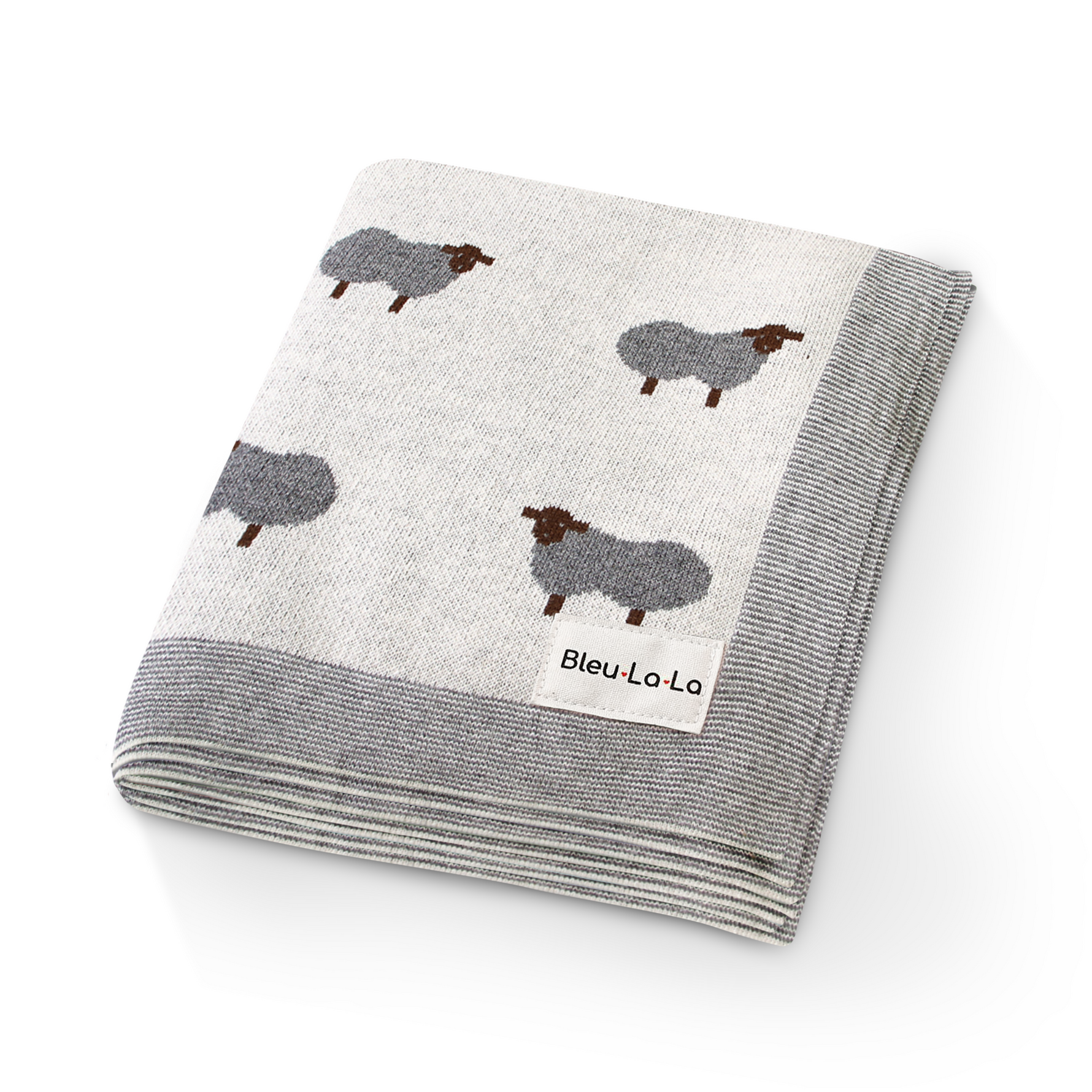 Bleu La La Sheep Knit Receiving Baby Blanket Made From 100 Percent OEKO Tex Certified Cotton - Baby & Toddler