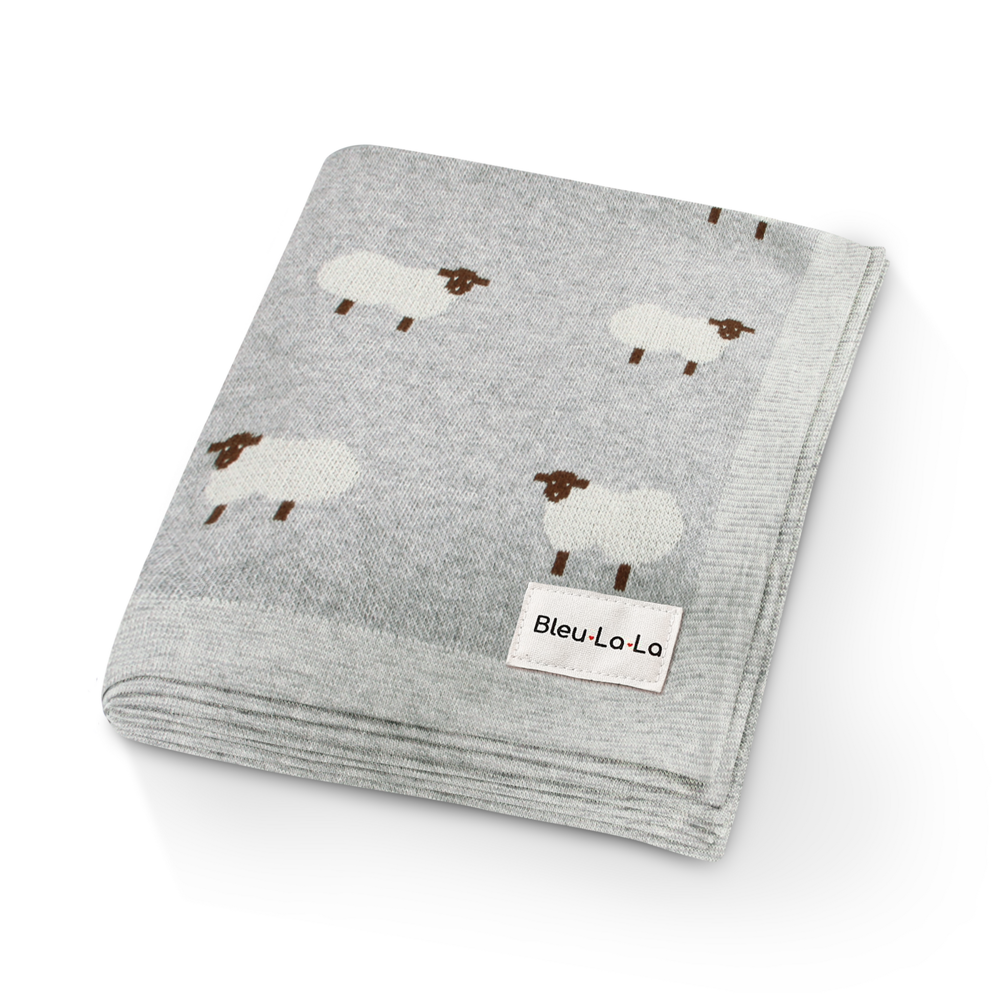 Sheep Knit Receiving Baby Blanket Made From 100 Percent OEKO Tex Certified Cotton Bleu La La