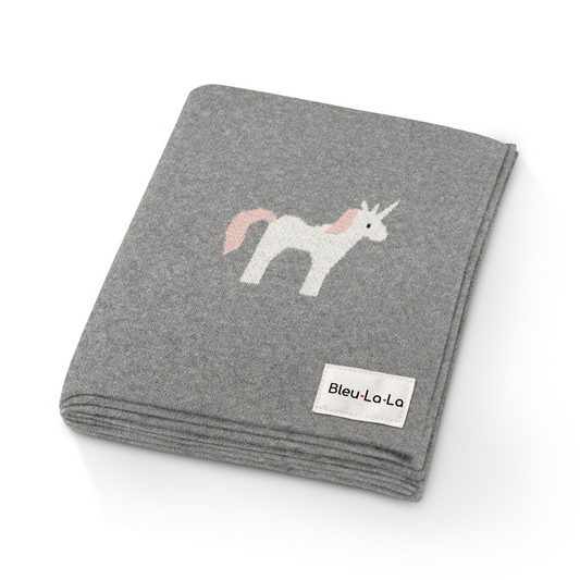 Knit Unicorn Blanket for Babies Made with 100 Percent Pure Cotton Bleu La La