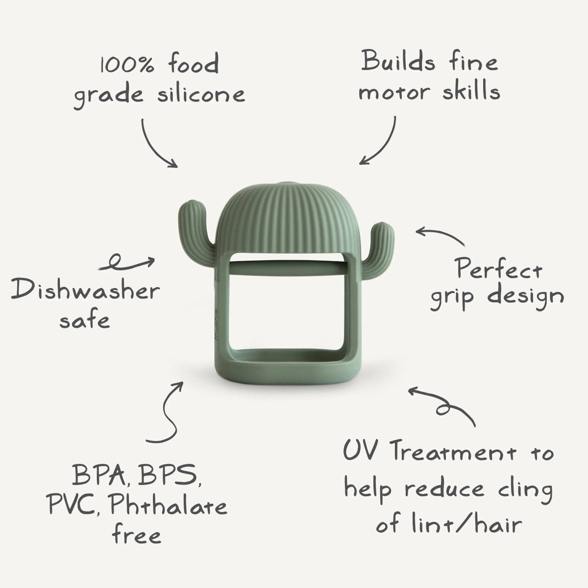 Mushie No Drop Cactus Teether Dried Thyme 100 Percent Food Grade Silicone - 