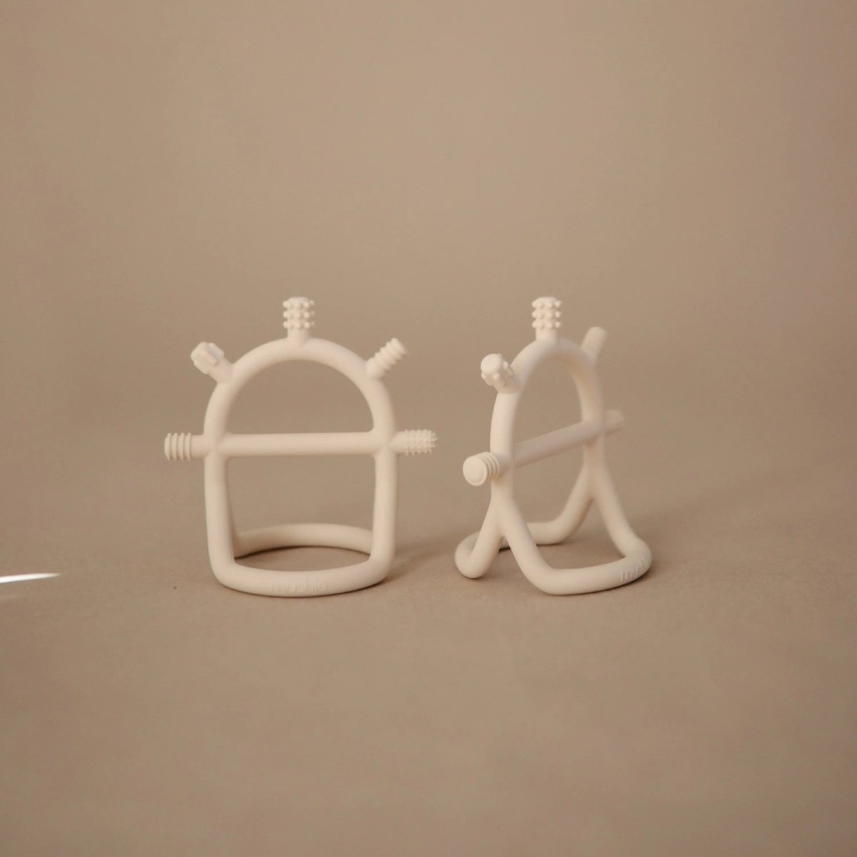 Mushie No Drop Sensory Teether for Babies Safe Non Toxic Food Grade Silicone with Easy Grip Handle - 