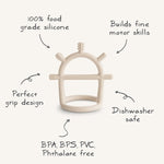 Mushie No Drop Sensory Teether for Babies Safe Non Toxic Food Grade Silicone with Easy Grip Handle - 