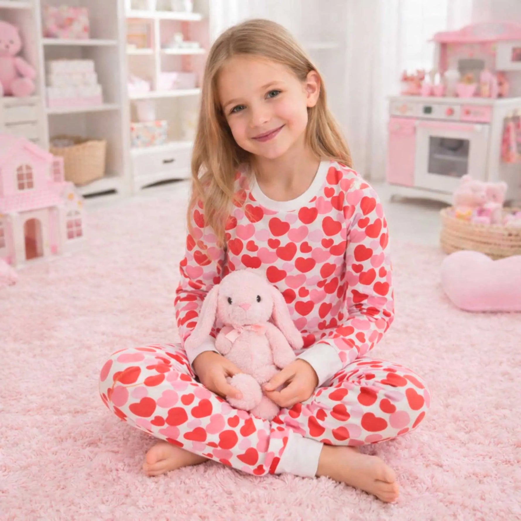 Norani Baby Norani Baby Organic Kids Pajamas Red Pink Hearts Cotton - 