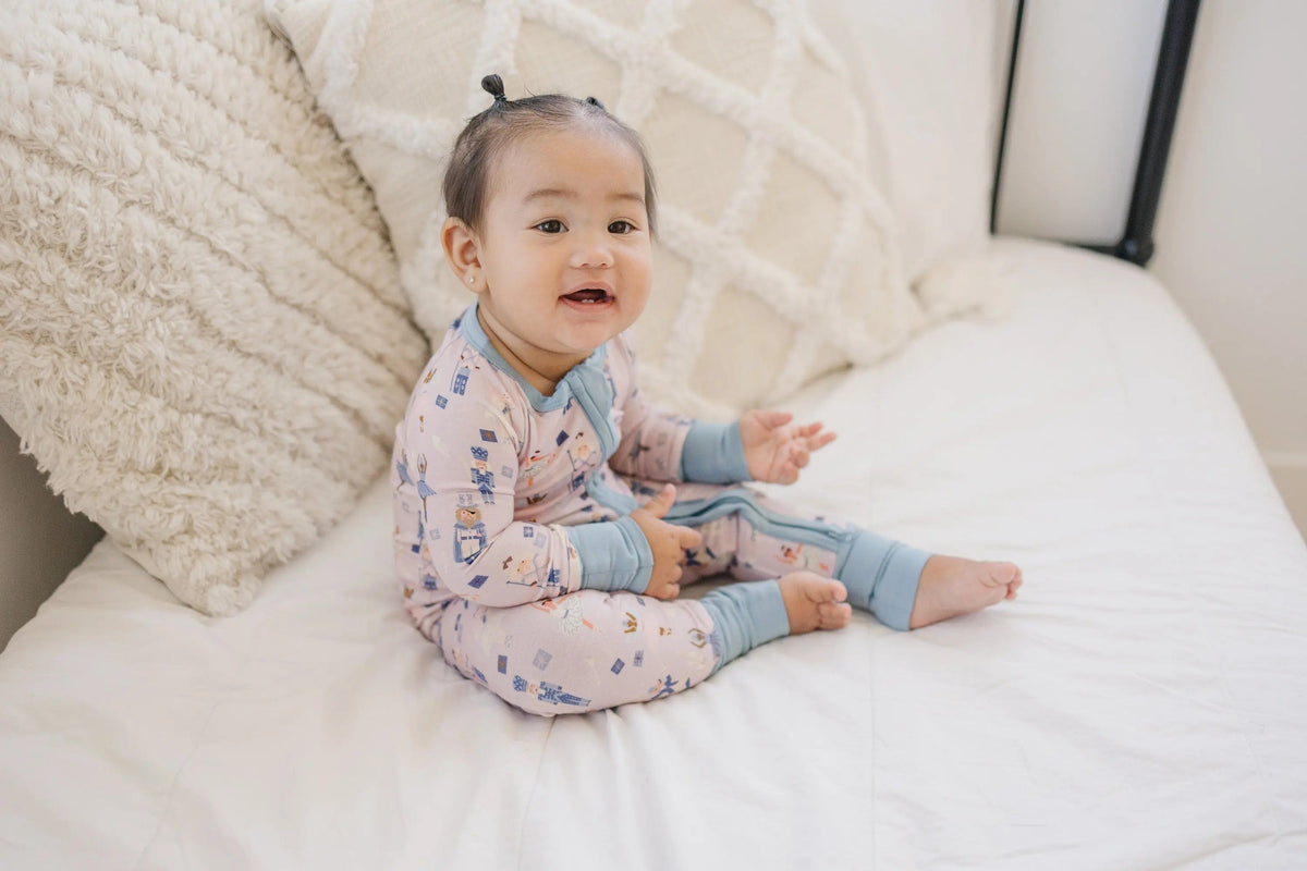 Little Joy Co. Nutcracker Print Bamboo Zippy Romper *Newborn left - 
