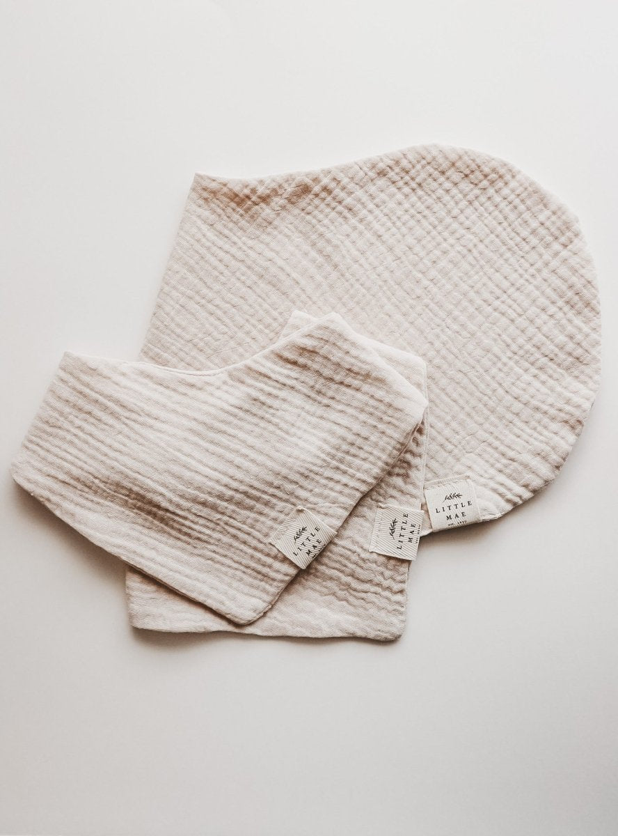 Little Mae & Co Oat Beige Neutral Baby Bandana Bib Snap Closure - 