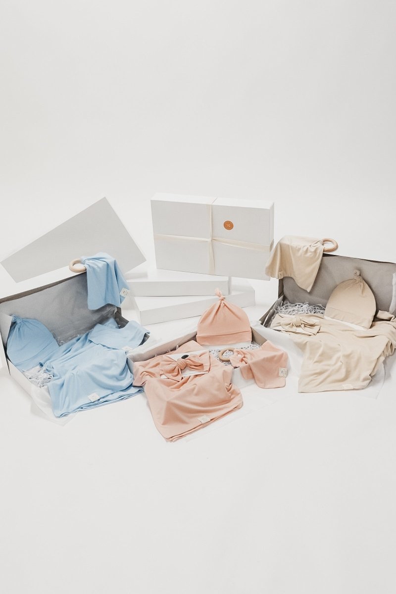 Little Mae & Co Oat Ribbed Gift Box Swaddle And Knotted Hat For Newborn - Everetts Place Boutique - 