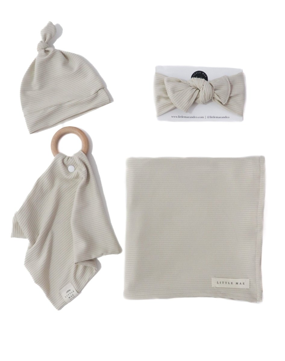 Little Mae & Co Oat Ribbed Gift Box Swaddle And Knotted Hat For Newborn - Everetts Place Boutique - 