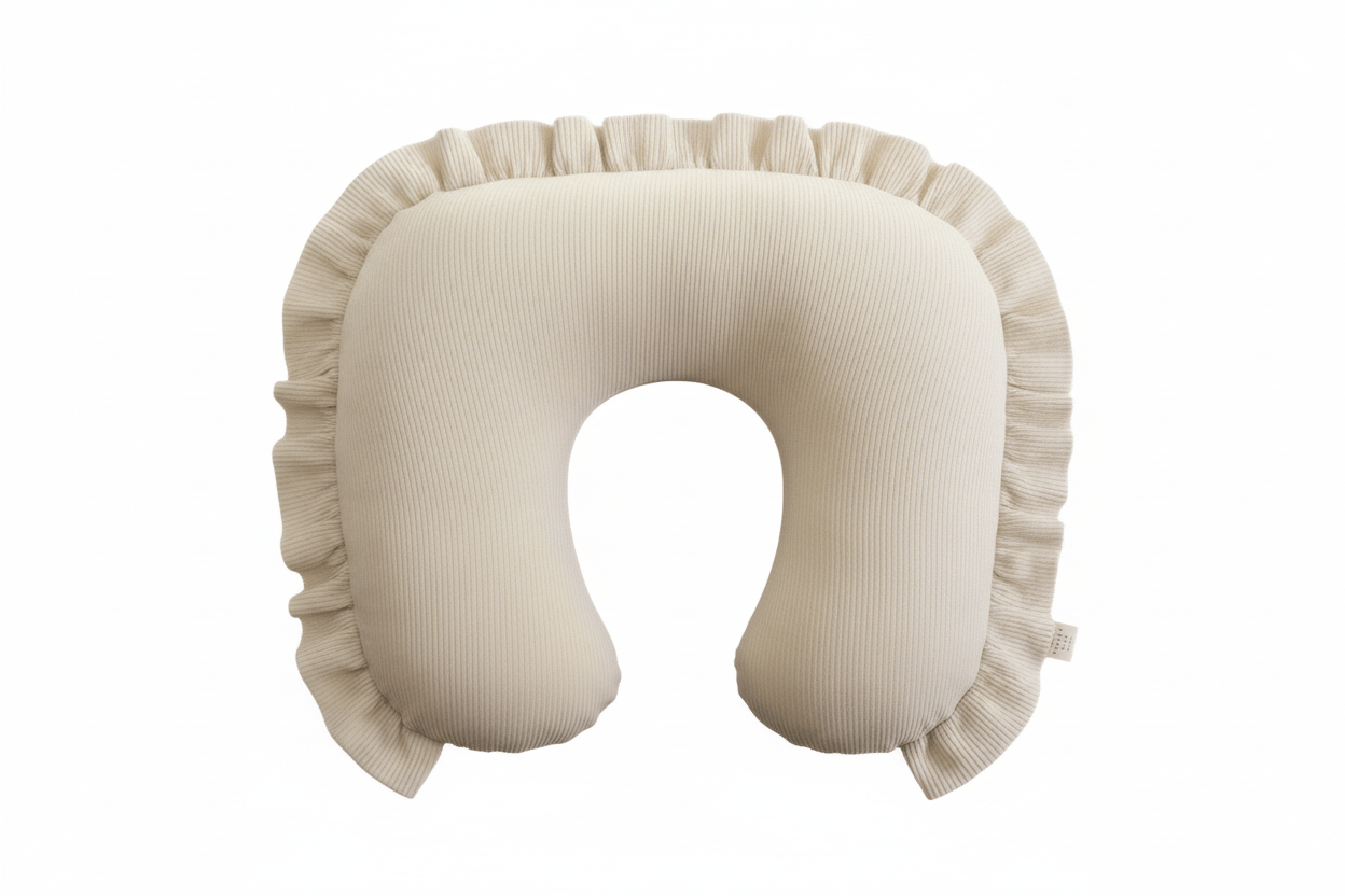 Little Mae & Co Oat Ribbed Ruffle Nursing Pillow Cover - 