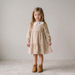 Organic Collar Tiered Dress - Oat Gingham by Makemake Organics