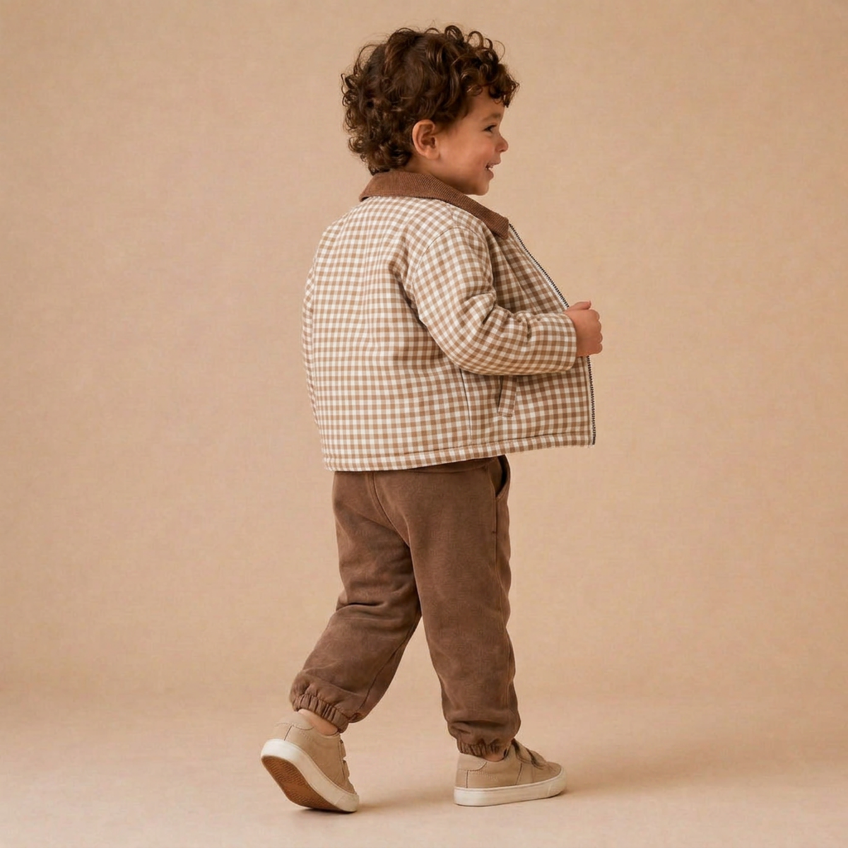 Organic Corduroy Collar Twill Jacket - Oat Gingham by Makemake Organics