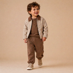 Organic Corduroy Collar Twill Jacket - Oat Gingham by Makemake Organics