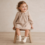 Organic Peter Pan Collar Dress - Oat Gingham by Makemake Organics