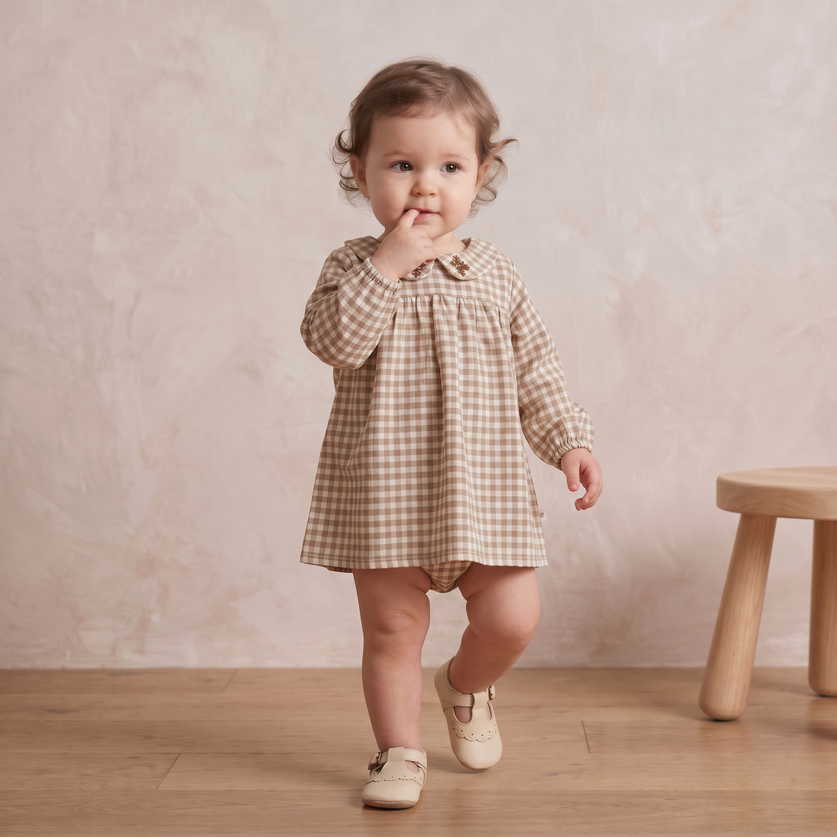 Organic Peter Pan Collar Dress - Oat Gingham by Makemake Organics