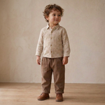 Organic Collared Long Sleeve Shirt - Oat Gingham by Makemake Organics
