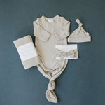 Mebie Baby Oatmeal Bamboo Knot Gown for Baby 0 to 3 Months With Fold Over Hands - 