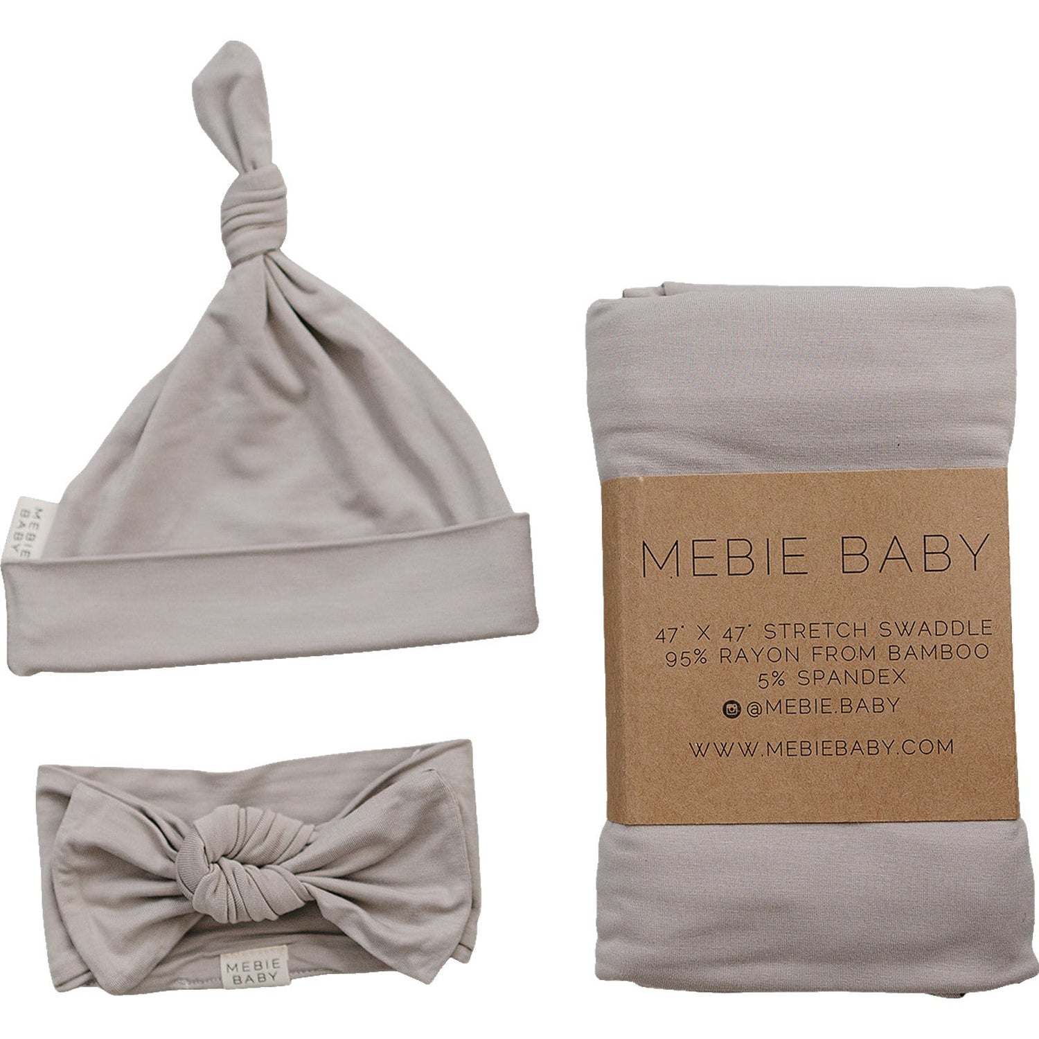 Mebie Baby Oatmeal Bamboo Swaddle Hat And Head Wrap Set For Newborns - 