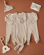 Mebie Baby Oatmeal Organic Cotton Ribbed Knot Gown - 