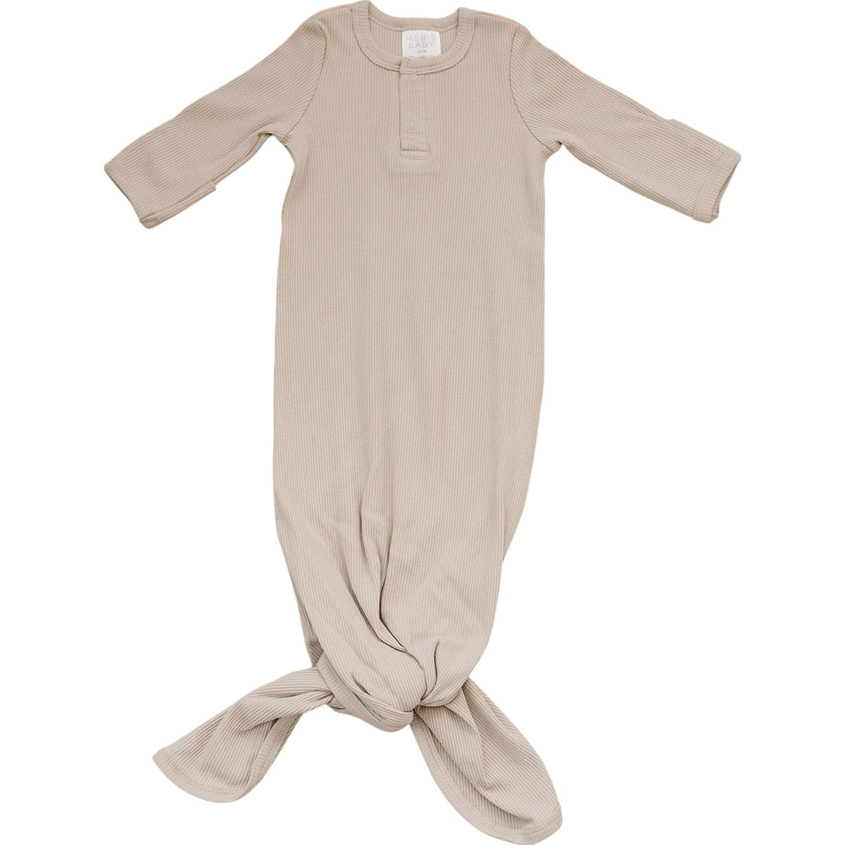 Mebie Baby Oatmeal Organic Cotton Ribbed Knot Gown - 