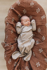 Mebie Baby Oatmeal Organic Cotton Ribbed Knot Gown - 