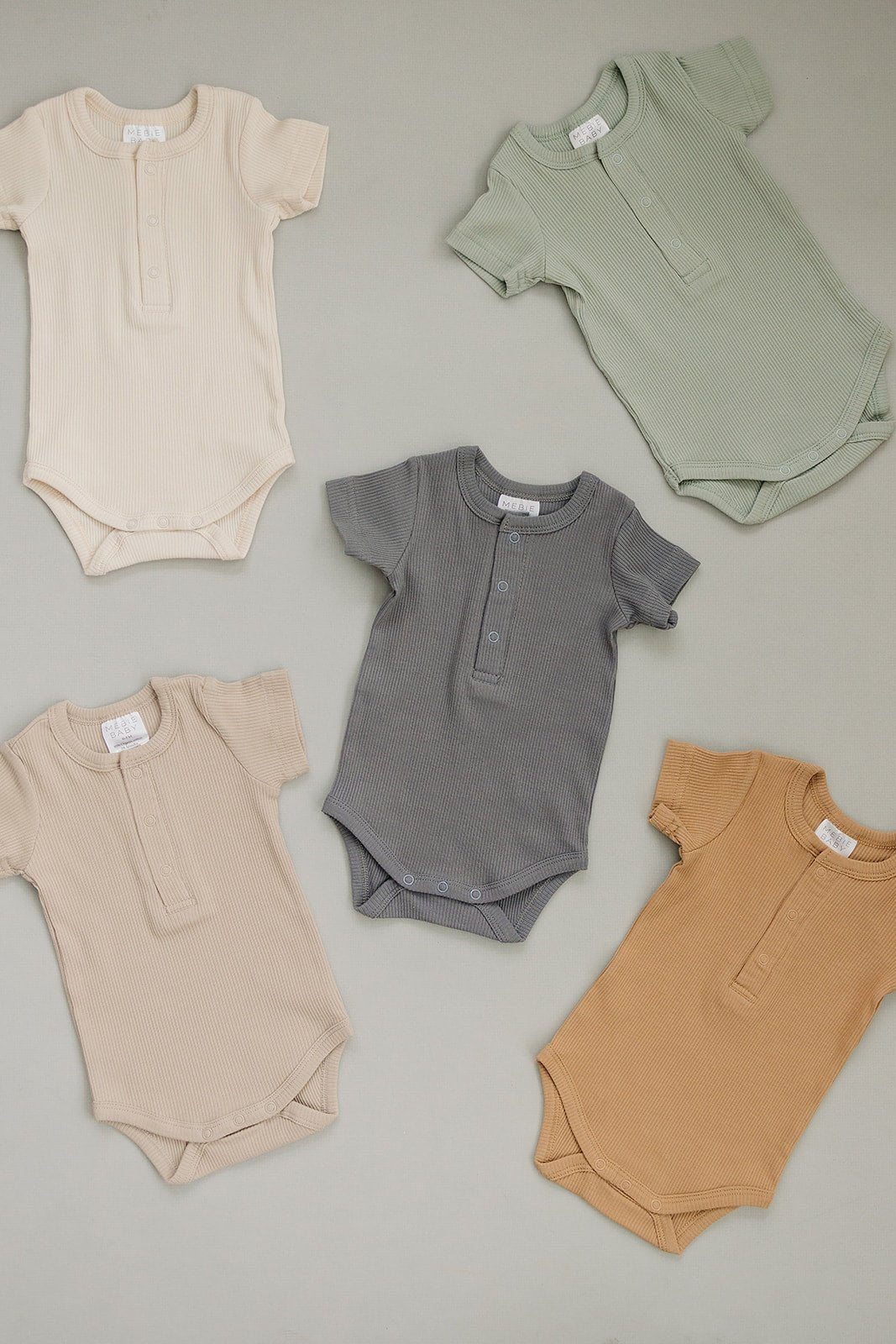 Mebie Baby Oatmeal Organic Cotton Ribbed Snap Bodysuit for Baby - 