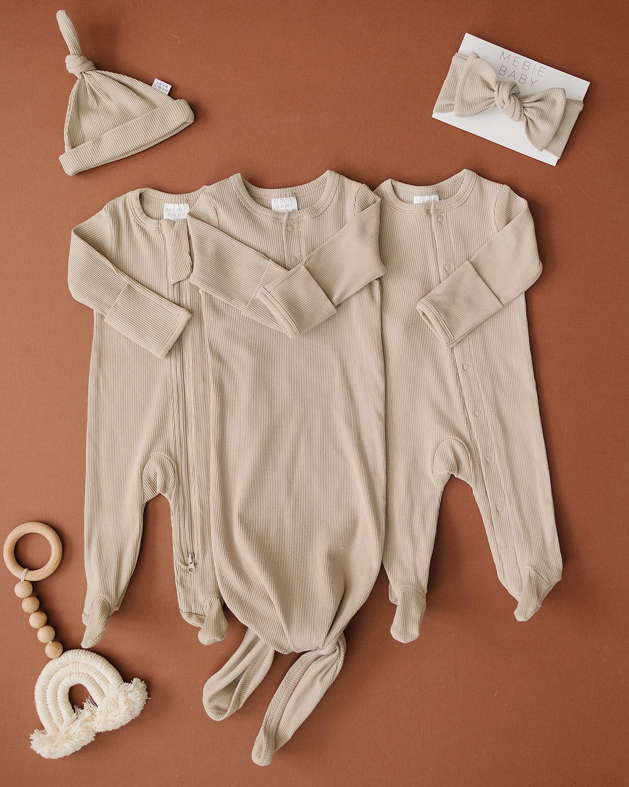Mebie Baby Oatmeal Organic Cotton Ribbed Snap - 