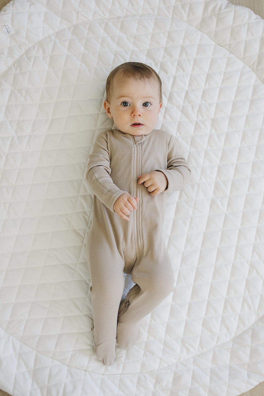 Mebie Baby Oatmeal Organic Cotton Ribbed Zipper Footed Baby Pajamas With Double Zipper - 