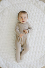 Mebie Baby Oatmeal Organic Cotton Ribbed Zipper Footed Baby Pajamas With Double Zipper - 