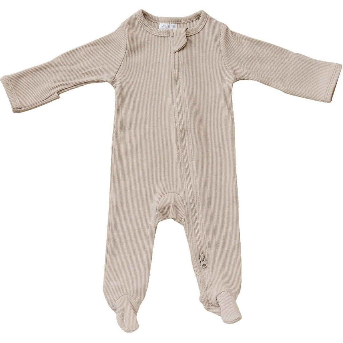 Mebie Baby Oatmeal Organic Cotton Ribbed Zipper Footed Baby Pajamas With Double Zipper - 