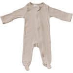 Mebie Baby Oatmeal Organic Cotton Ribbed Zipper Footed Baby Pajamas With Double Zipper - 