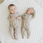 Mebie Baby Oatmeal Organic Cotton Ribbed Zipper Footed Baby Pajamas With Double Zipper - 