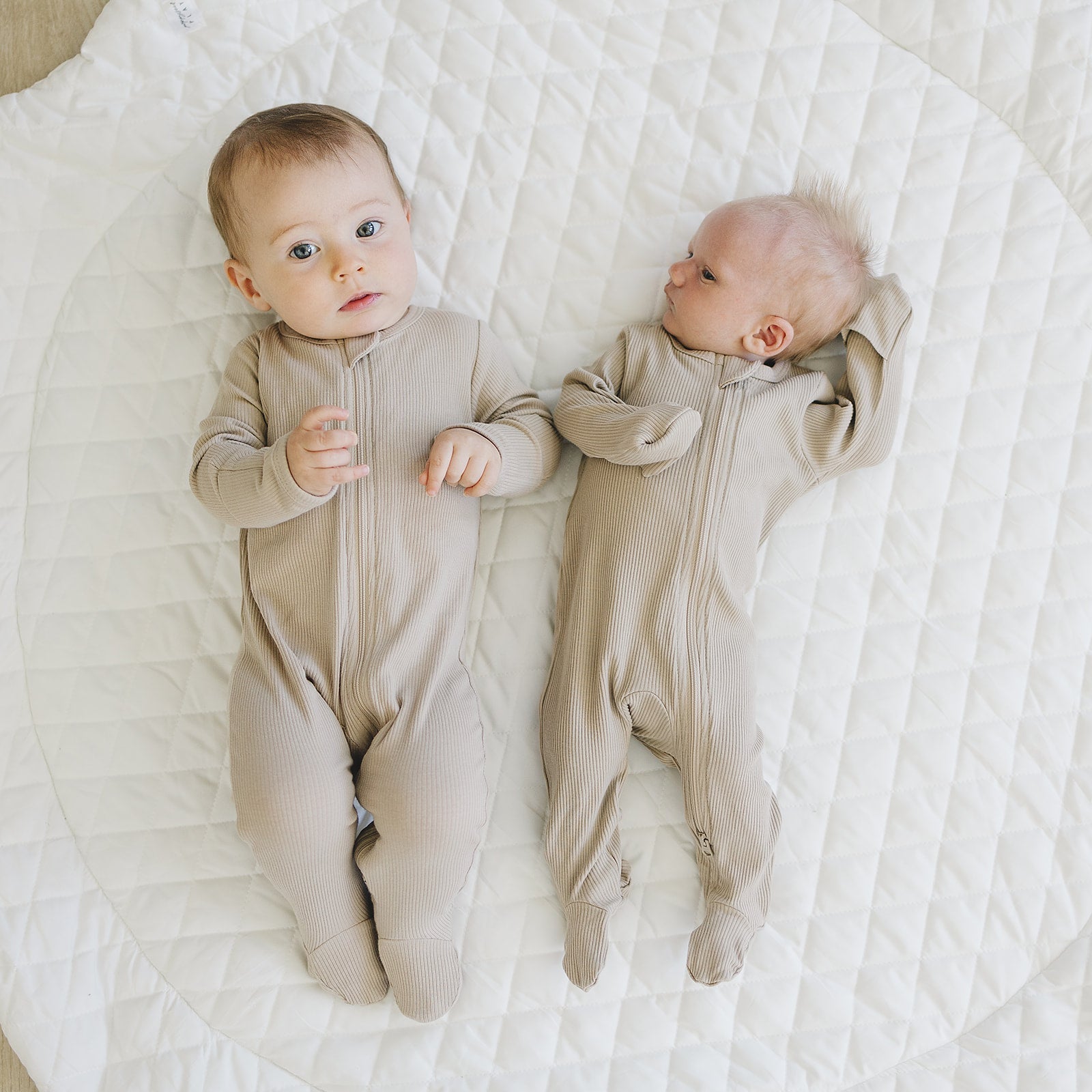 Mebie Baby Oatmeal Organic Cotton Ribbed Zipper Footed Baby Pajamas With Double Zipper - 