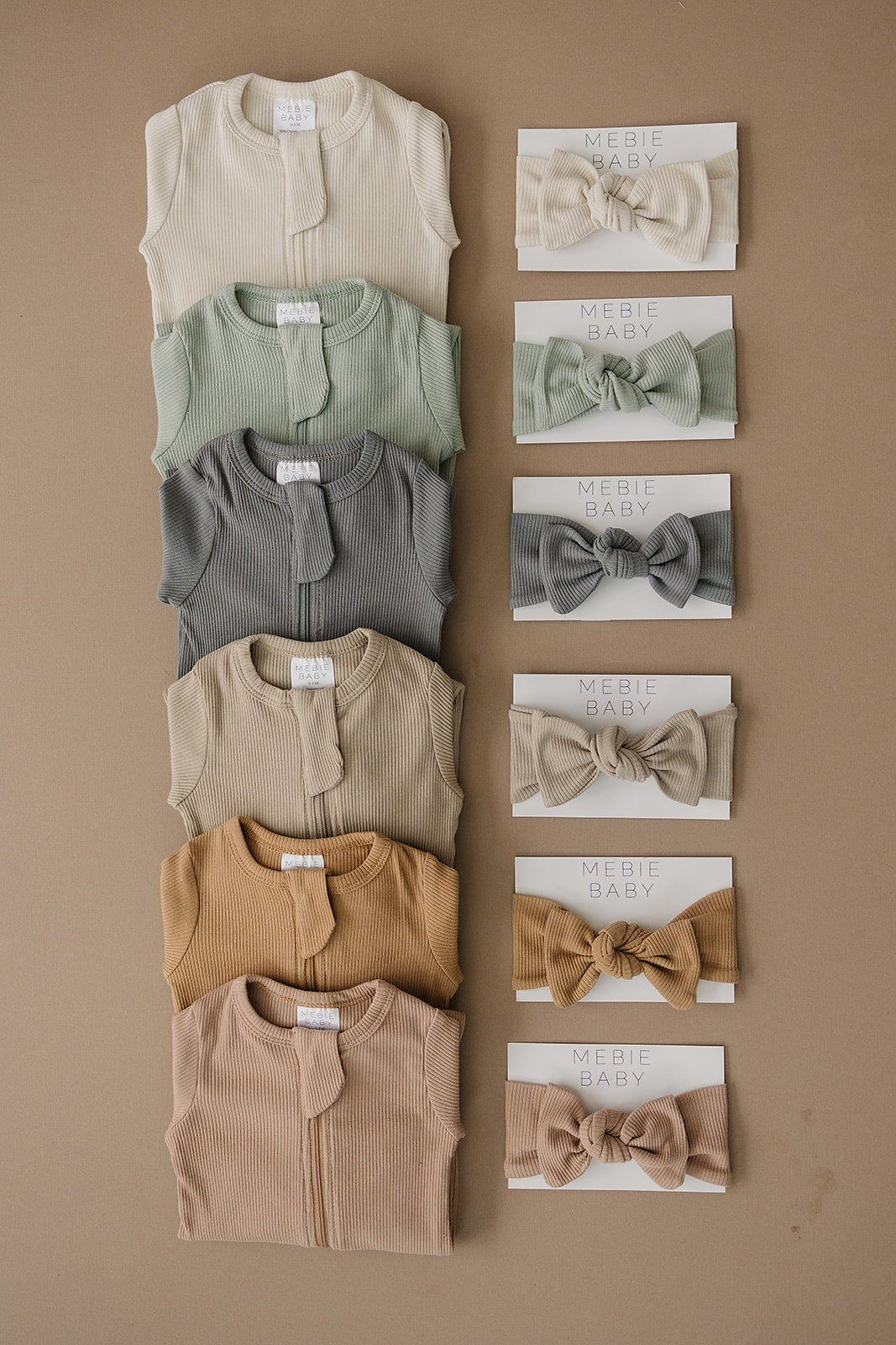 Mebie Baby Oatmeal Organic Cotton Ribbed Zipper Footed Baby Pajamas With Double Zipper - 