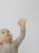 Mebie Baby Oatmeal Organic Cotton Ribbed Zipper Footed Baby Pajamas With Double Zipper - 