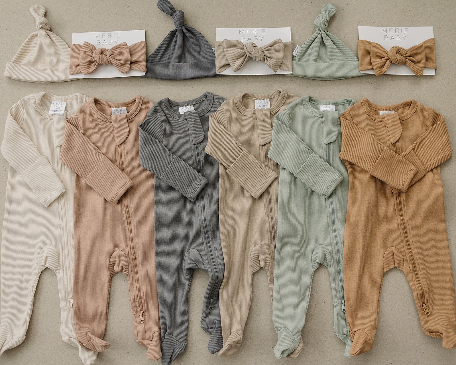 Mebie Baby Oatmeal Organic Cotton Ribbed Zipper Footed Baby Pajamas With Double Zipper - 