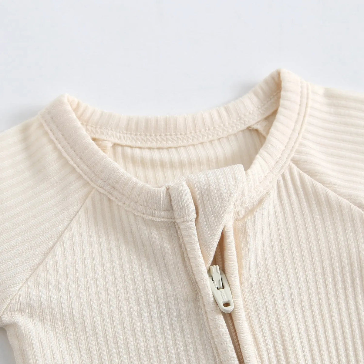 Luxie Charm Oatmeal Ribbed Zippered Baby Romper - 