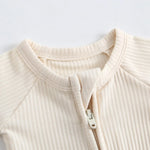 Luxie Charm Oatmeal Ribbed Zippered Baby Romper - 