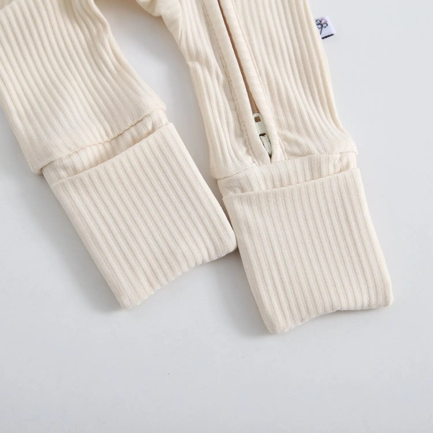 Luxie Charm Oatmeal Ribbed Zippered Baby Romper - 
