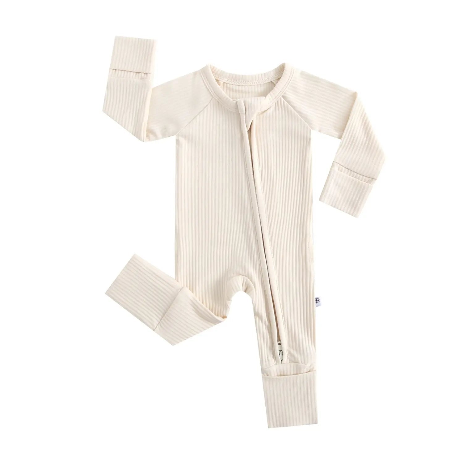 Luxie Charm Oatmeal Ribbed Zippered Baby Romper - 