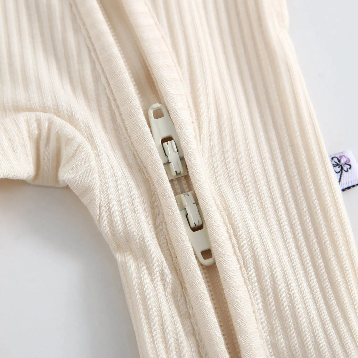 Luxie Charm Oatmeal Ribbed Zippered Baby Romper - 