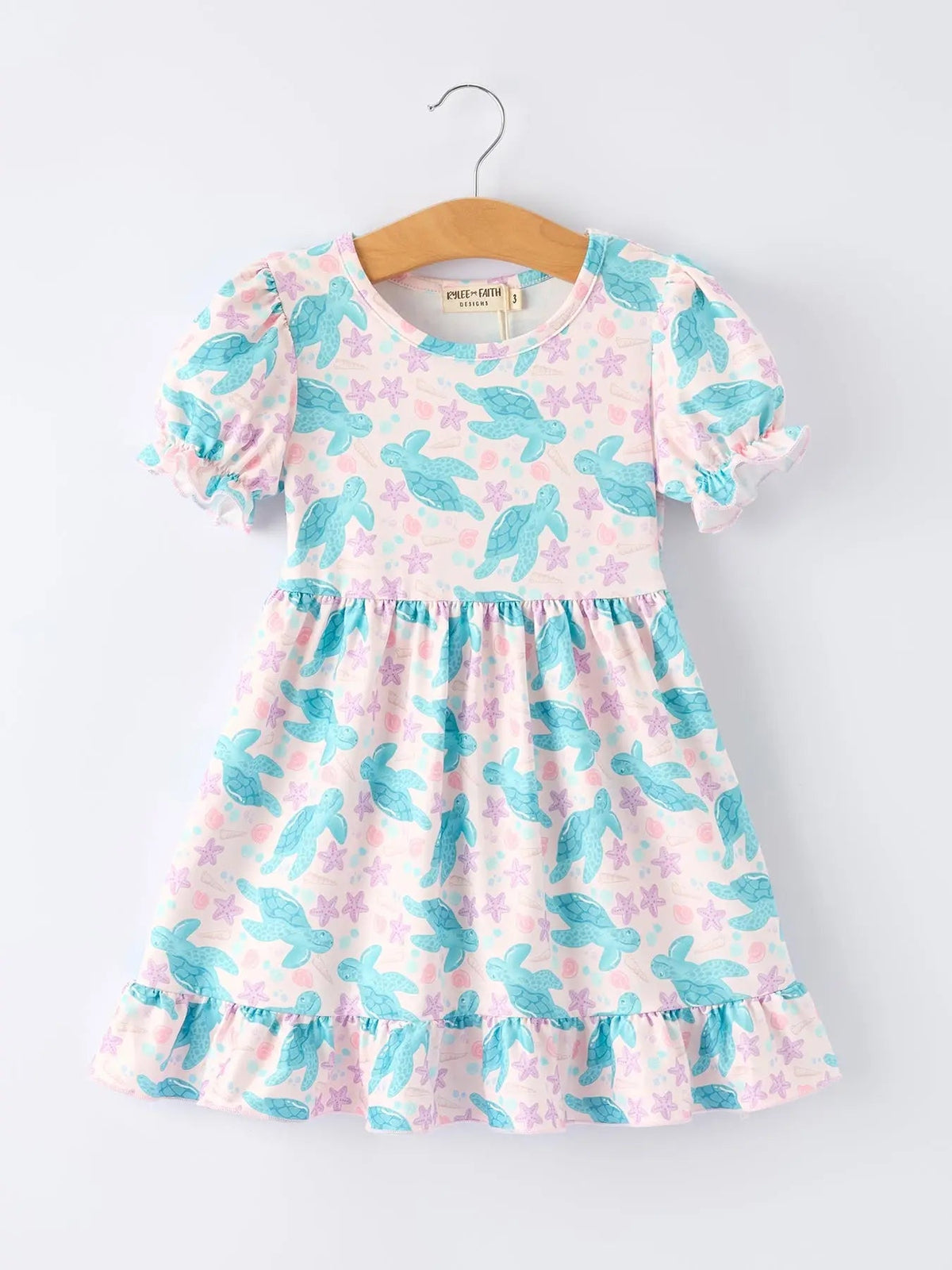 Rylee Faith Designs Ocean Animal Sea Turtle Girl Ruffle Dress - 